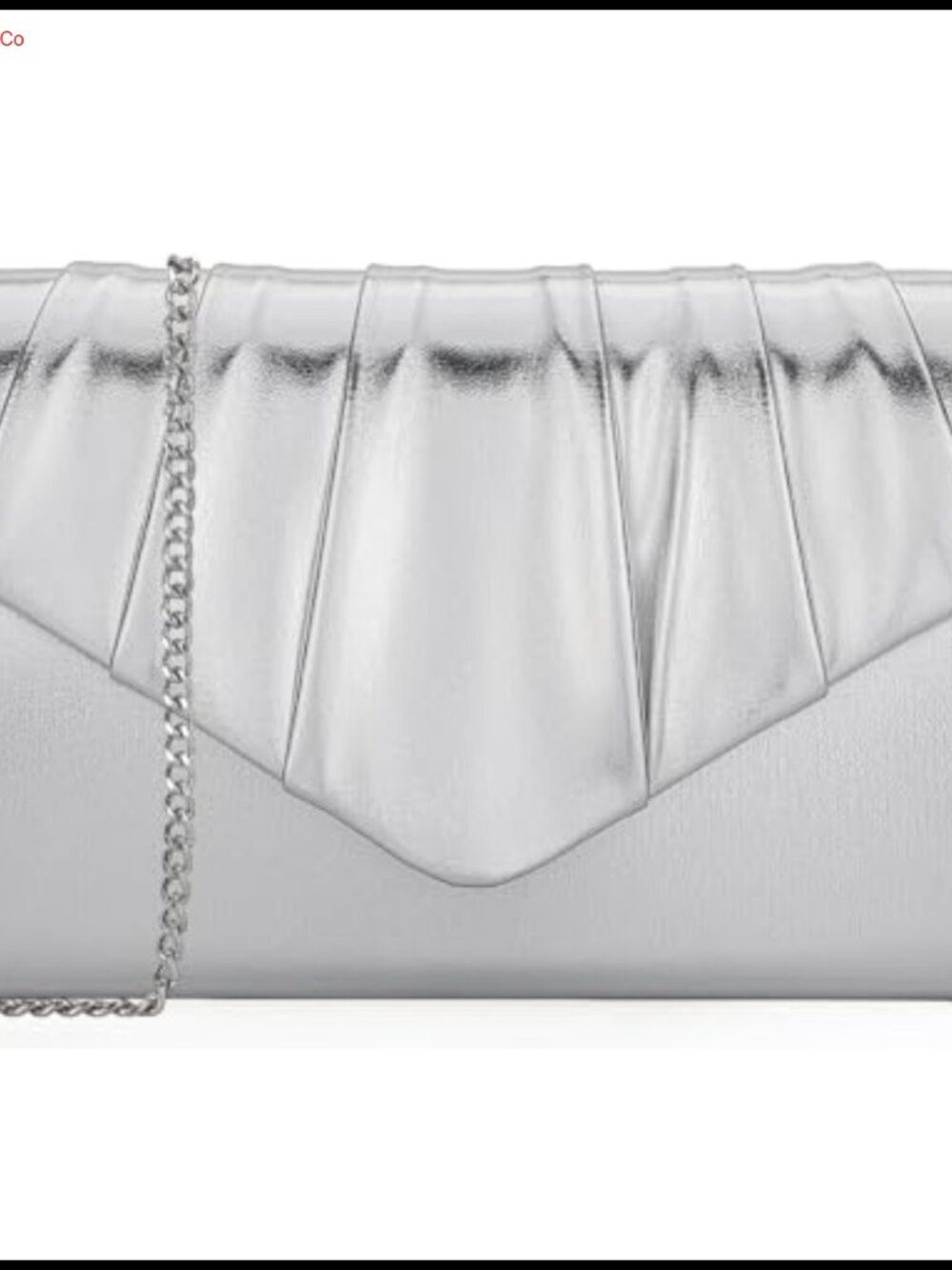 Metallic PU Leather Pleated Flap Evening Clutch Purse with Chain Strap